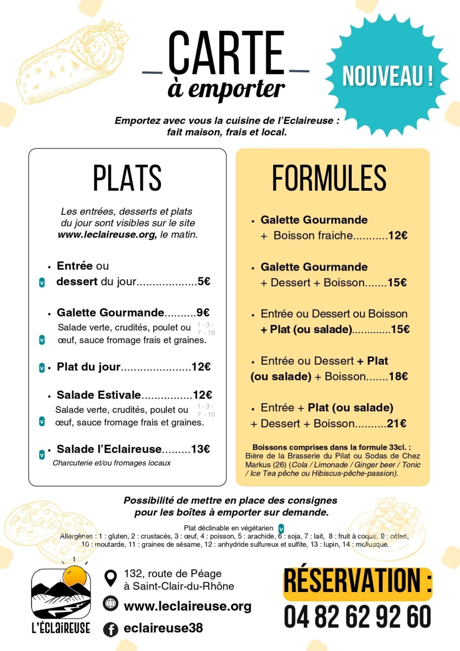 La carte - L'Eclaireuse - restaurant SAINT-CLAIR-DU-RHONE - les meilleurs restaurant de SAINT-CLAIR-DU-RHONE